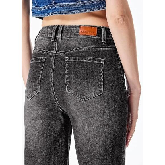 Sidefeel Jeans Size 6 Straight Wide Leg Stretchy Black - Picture 4 of 13